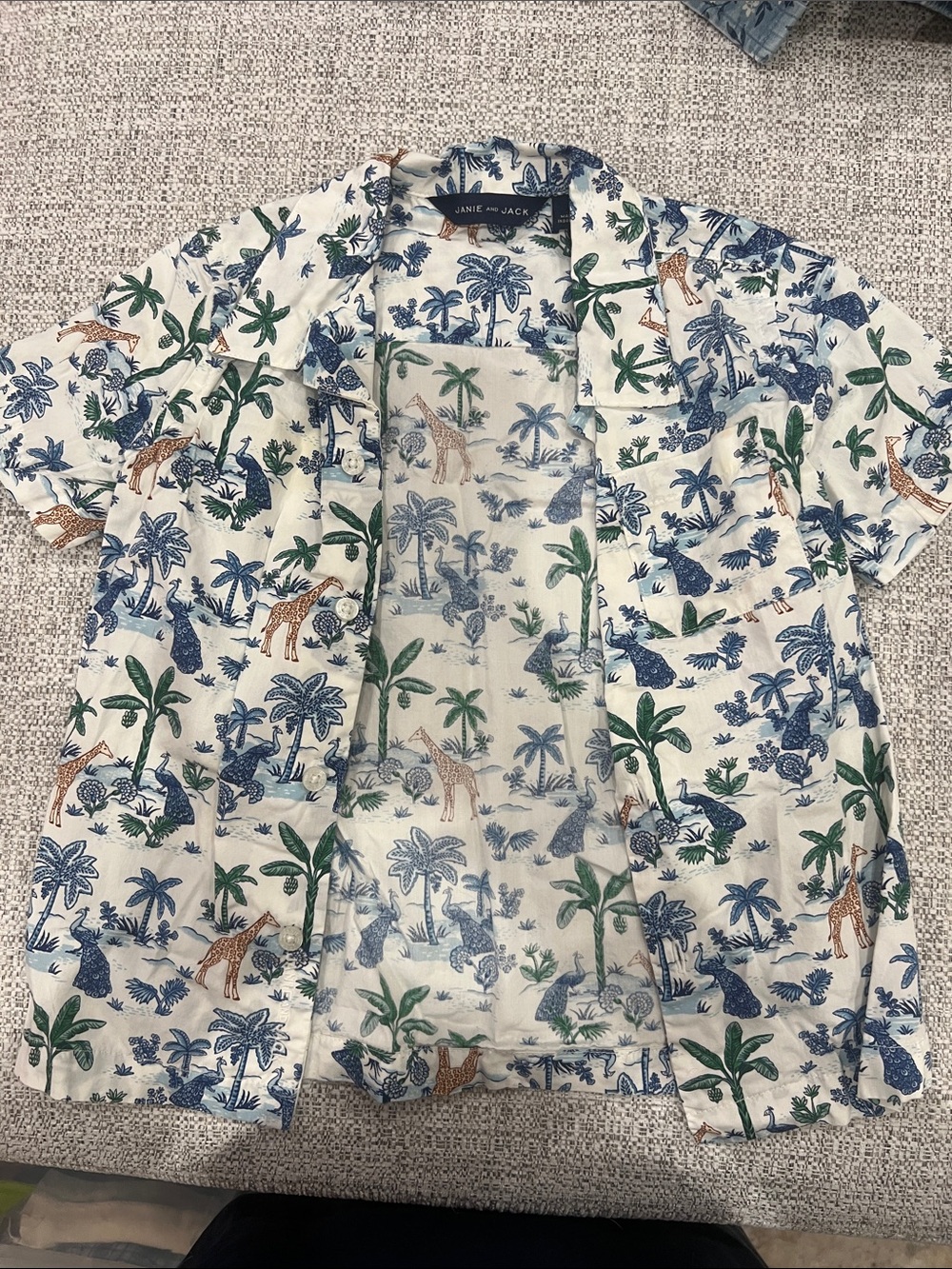 Janie and Jack White Tropical Animal Print Short-Sleeve Shirt